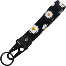 Wristlet Keychain Lanyard For Key Cute Short Lanyard Wrist Strap Women Men Daisy