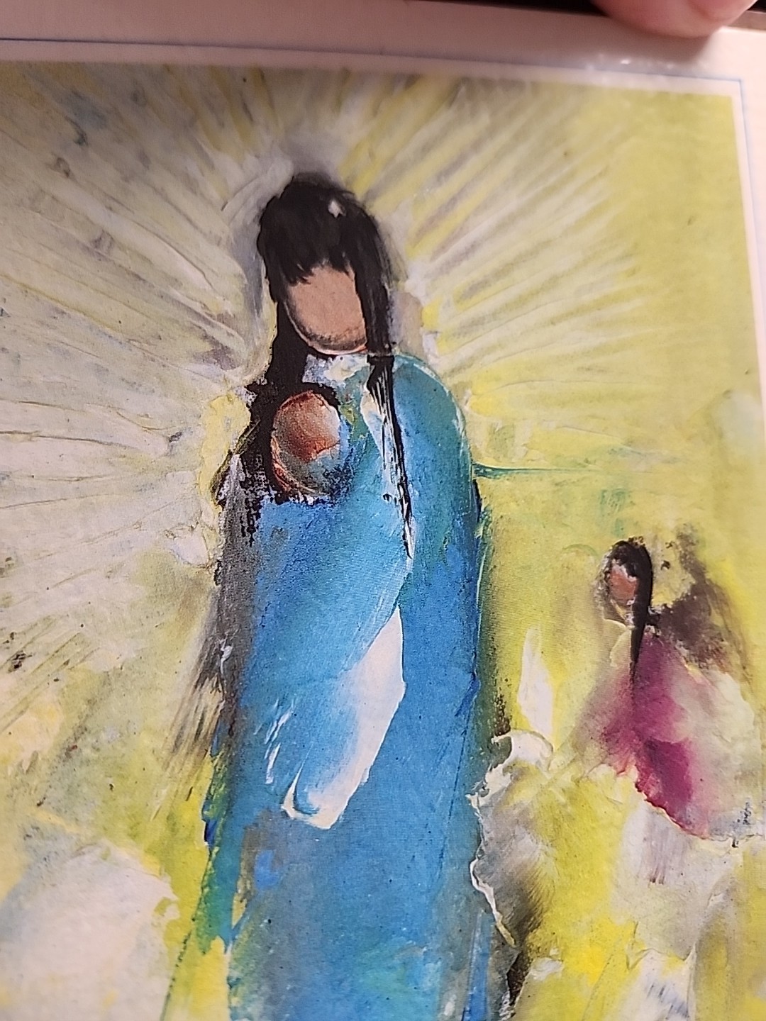 Vintage De Grazia Madonna With Angel Painting Wooden Plaque Wall Hanging