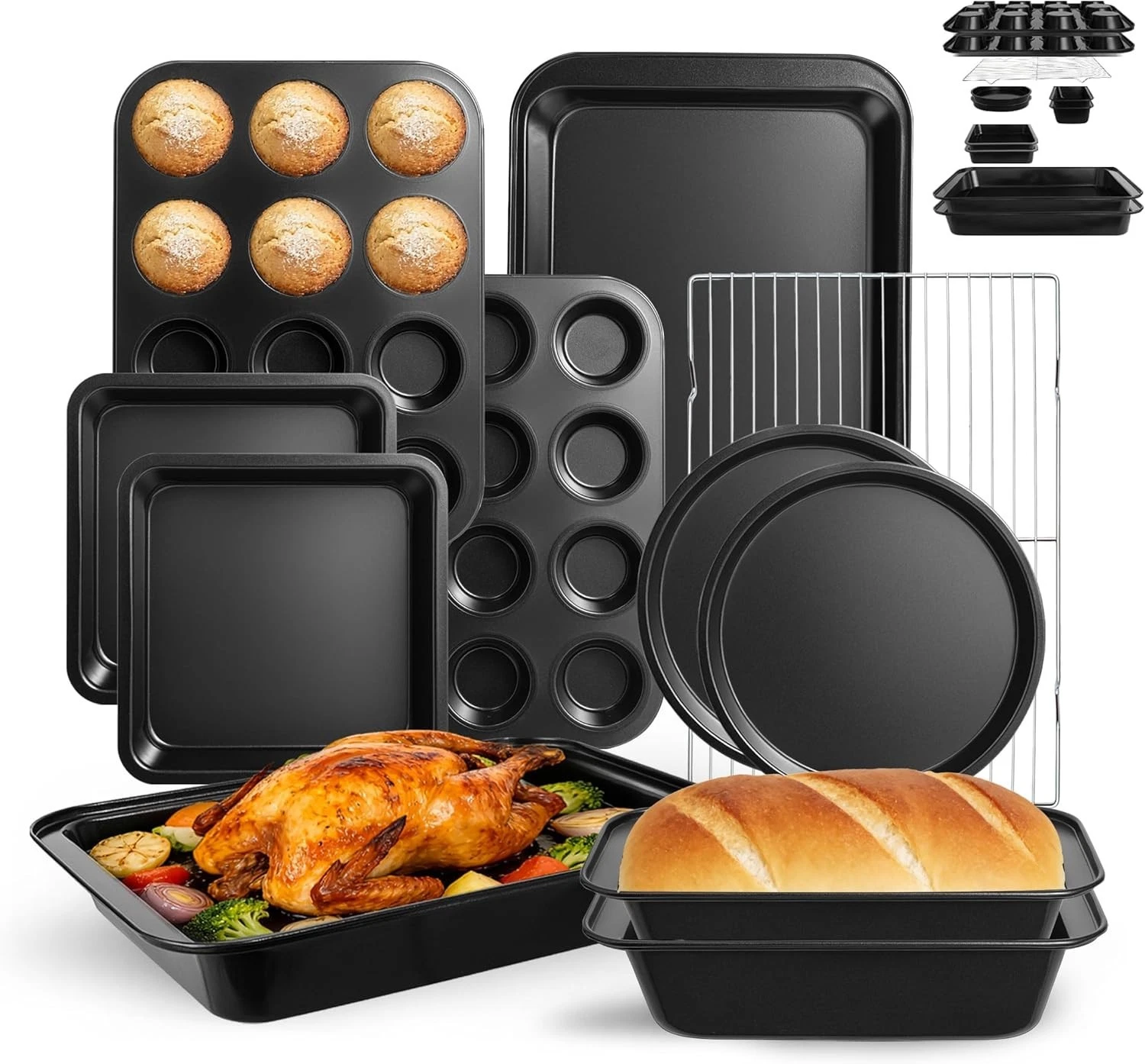 11-Piece Nonstick Baking Pan Set Carbon Steel Professional Grade Oven Safe