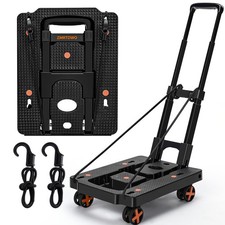 Folding Hand Truck, Dolly Cart with 4 Wheels  2 Elastic Ropes, Adjustable Ha...