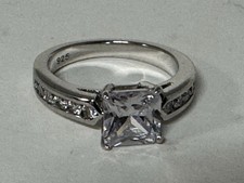 925 Sterling Silver Princess  Round-Cut CZ Engagement Ring Rhodium plate Size 7