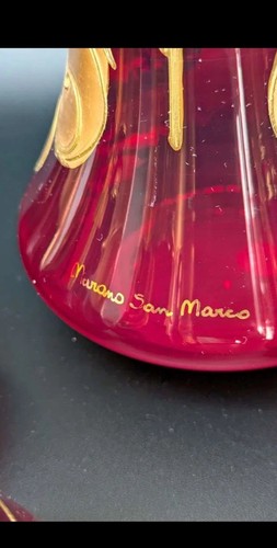 Signierte Murano Glas Karaffe Set mit sechs Gläsern 24K Blattgold - San Marco - Bild 18 von 20