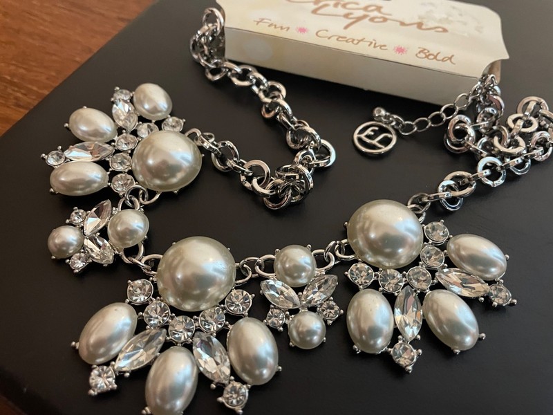 Rare Erica Lyons SIGNED pearl Necklace chunky vintage statement marquise crystal