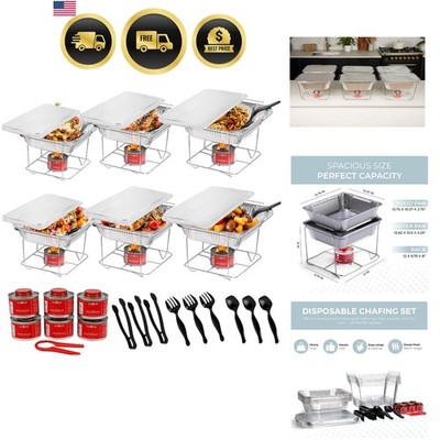 6 Pack - Disposable Chafing Dish Buffet Set, Half Size Pans, Welded Body Food...
