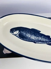 Dockside Bakeware Cuisine Company 9.25 Oval Baker Blue Cobalt Fish
