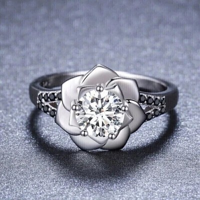 Round Cut Lab Created Diamond Women's Fancy Wedding Ring 14k White Gold Plated
