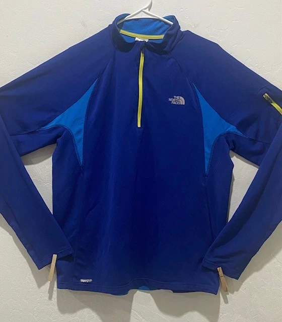 Mens The North Face 1/4 Zip Pullover Shirt Size L Long Sleeve VaporWick Blue EUC