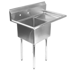 Stainless Steel Commercial Kitchen Utility Sink with Drainboard -18" single bowl
