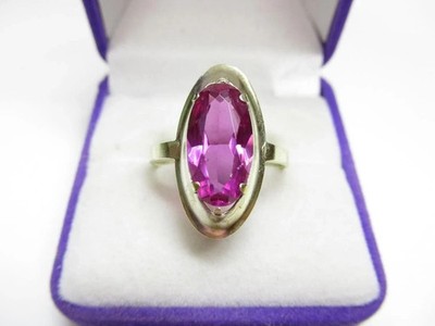 Vintage Women's Ring Marquise Soviet Gilt Silver 875 Sapphire Stone USSR S 9.5