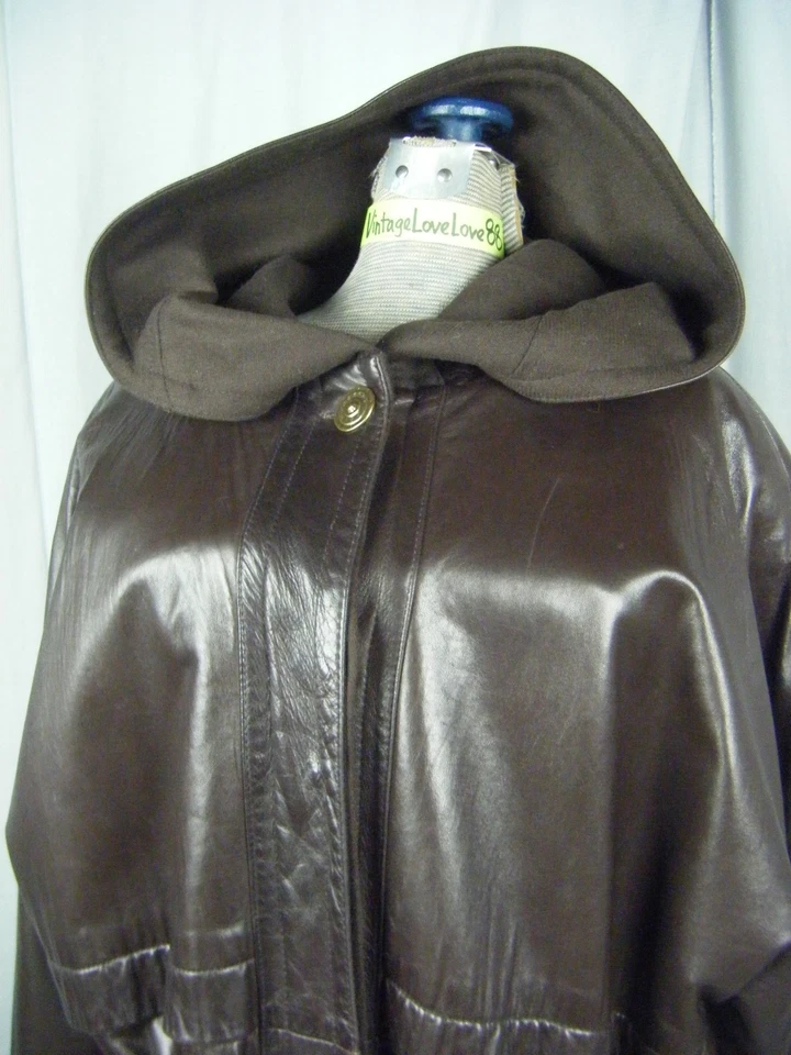 XOE/BERGDORF GOODMAN De Colección Años 90 Marrón Piel de Cordero Lana Forrada Chaqueta con Capucha-Busto 46/M Foto 2 de 4