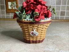 LONGABERGER  CC Miniature GERANIUM  -May Series Basket Combo w/Flowers- Signed