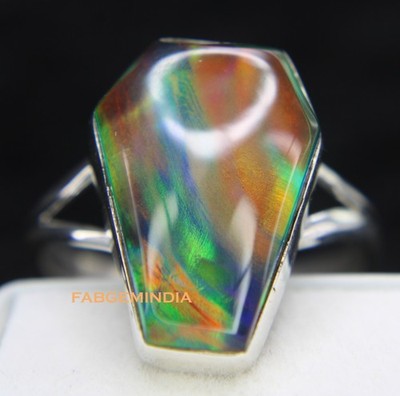 Multi Color Aurora Opal Rings Jewelry Sterling Silver 925 Certified 4.54 Gm
