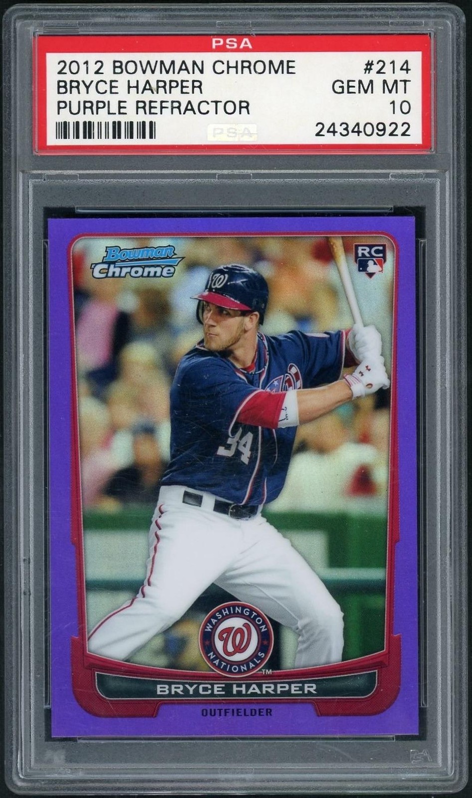 2012 Bowman Chrome Purple Refractor Bryce Harper #214 /199 PSA 10