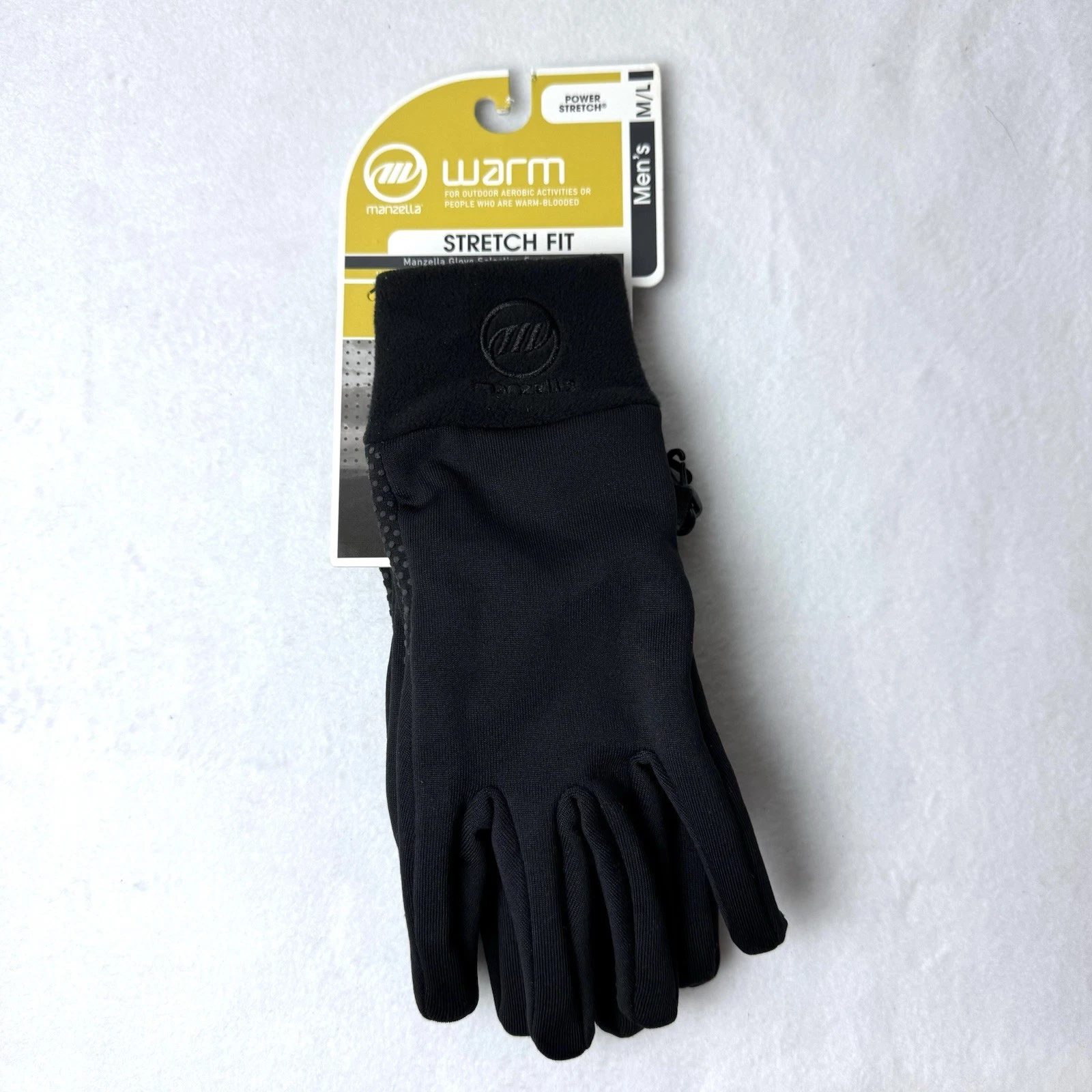 Manzella Gloves Polartec Power Stretch Warm Size Mens M/L Fleece Lined Black
