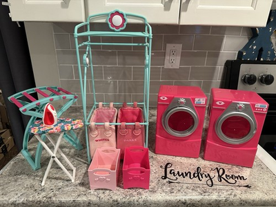 #ad Laundry Room Fits 18” American Girl Dolls Or Our Generation Washer amp; Dryer amp; Pjs $24.99