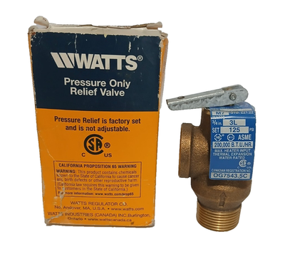 #ad Watts 0011640 Pressure Relief Valve 3 4quot; 3L 125 125 psi $49.00