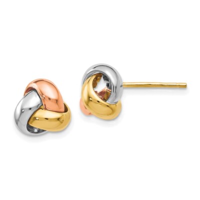 Echte 14kt dreifarbig polierte Love Knot Ohrringe