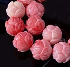 10mm Pink Shell Lotus Flower Round DIY Yoga Buddhist Beads Fluted Giant 15 Pcs 