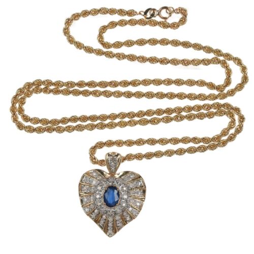 24" 14k Rope With Sapphire and diamond heart pendant - Picture 1 of 7