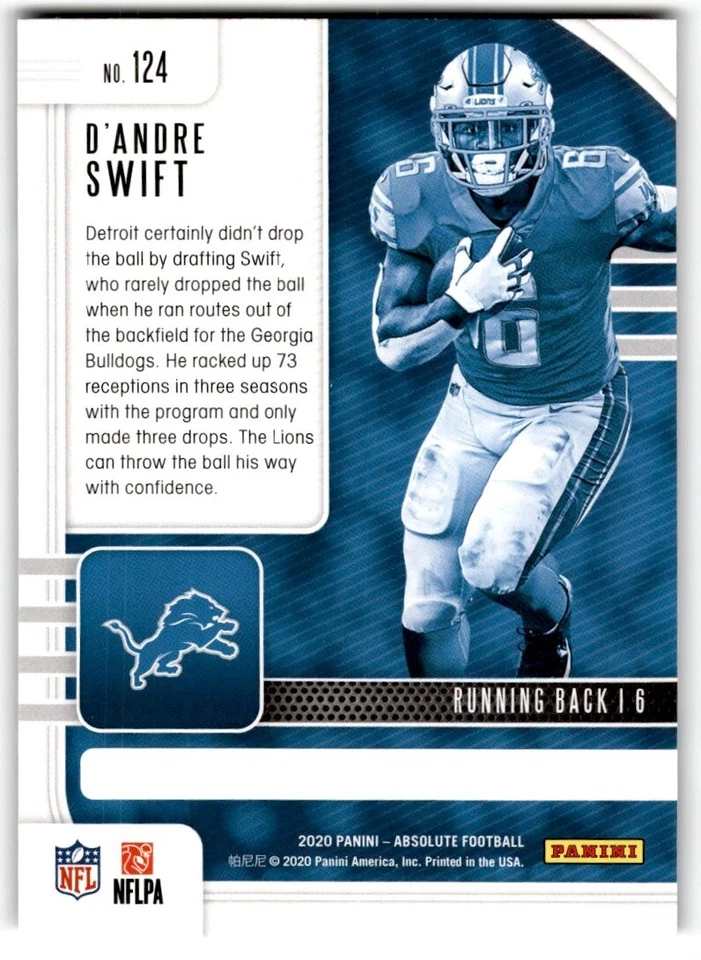 2020 Panini Absolute D'Andre Swift Rookie #124 Detroit Lions - Image 2 of 2