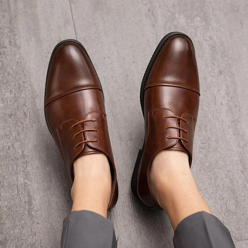 Men s Business Faux Leather Round Toe Shoes Lace Up Low Top Formal Suit Wedding