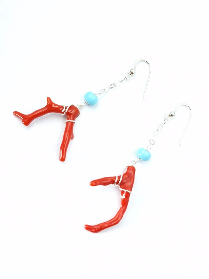 Orecchini Donna Vero Corallo Rosso Di Sardegna Salmone Pendenti Argento 925 - Immagine 3 di 4