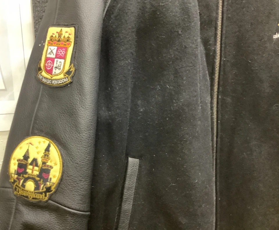 Disneyland Jacket 2XL Leather/Wool Black 50th Anniv Varsity Bomber Mickey ds17 - Image 2 of 4