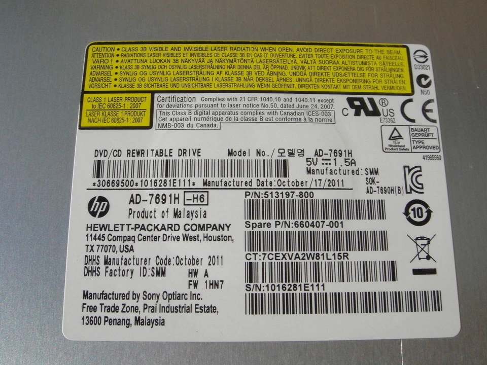 NEW Sony Optiarc AD-7691H-H6 12.7mm 8X DVD/CD RW Slot SATA (HP: 660407-001) - Image 2 of 3