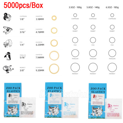 Dental Ortho Elastic Rubber Bands 3.5/5.0/6.5 OZ Zoo Pack Latex Braces 5000pcs
