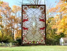 20.5"W x 34.75"H Tiffany Style stained glass window panel. WL