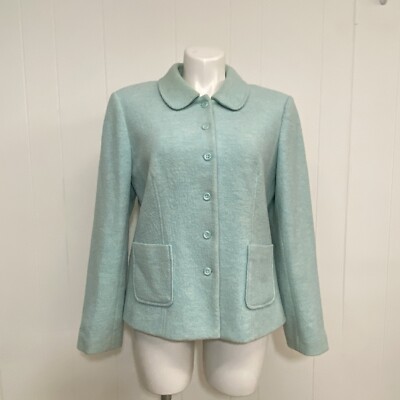 Pendleton Jacket Womens XL Light Blue Merino Wool Button Pockets Lined Blazer