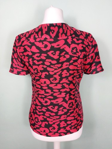 PAUL COSTELLOE Silk Shirt Top - Size UK 12 Leopard Print Red Black BNWT RRP £129 - Picture 3 of 11