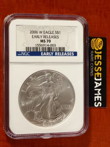 2006 W BURNISHED SILVER EAGLE NGC MS70 EARLY RELEASES BLUE LABEL
