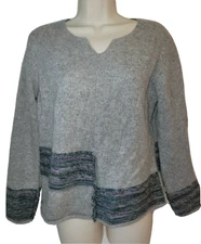 J. Jill Lambswool Angora Pullover Sweater Small Color Block Gray Women's S Notch