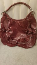 Susan Farber Sicily Metallic  Red Studded Ruffle Hobo Bag