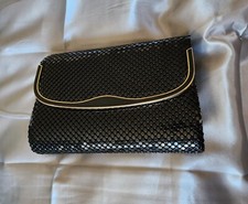 Vintage Metal Mesh Clutch Gold Trim w/ Snake Chain Envelope Style Disco Cocktail