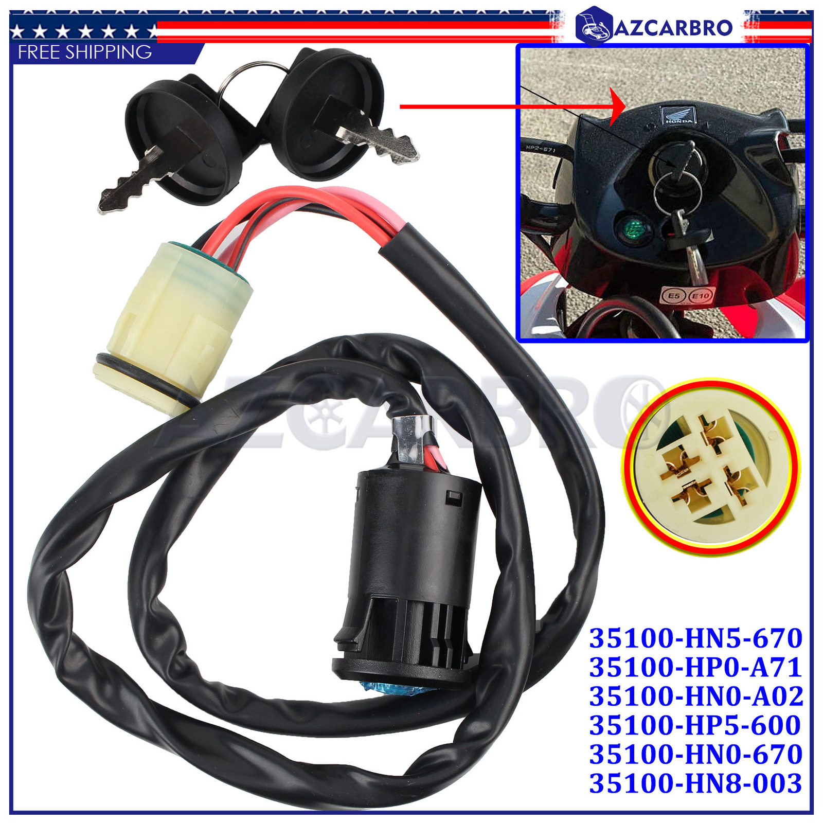 Ignition Switch Key For Honda Rancher 350 TRX350 & More – Fits 2000-2014 ATV Models – Black