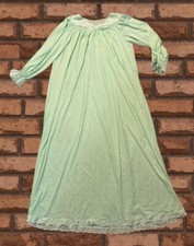 Vintage Shadowline Mint Green Long Sleeve Night Gown Size Medium Nylon