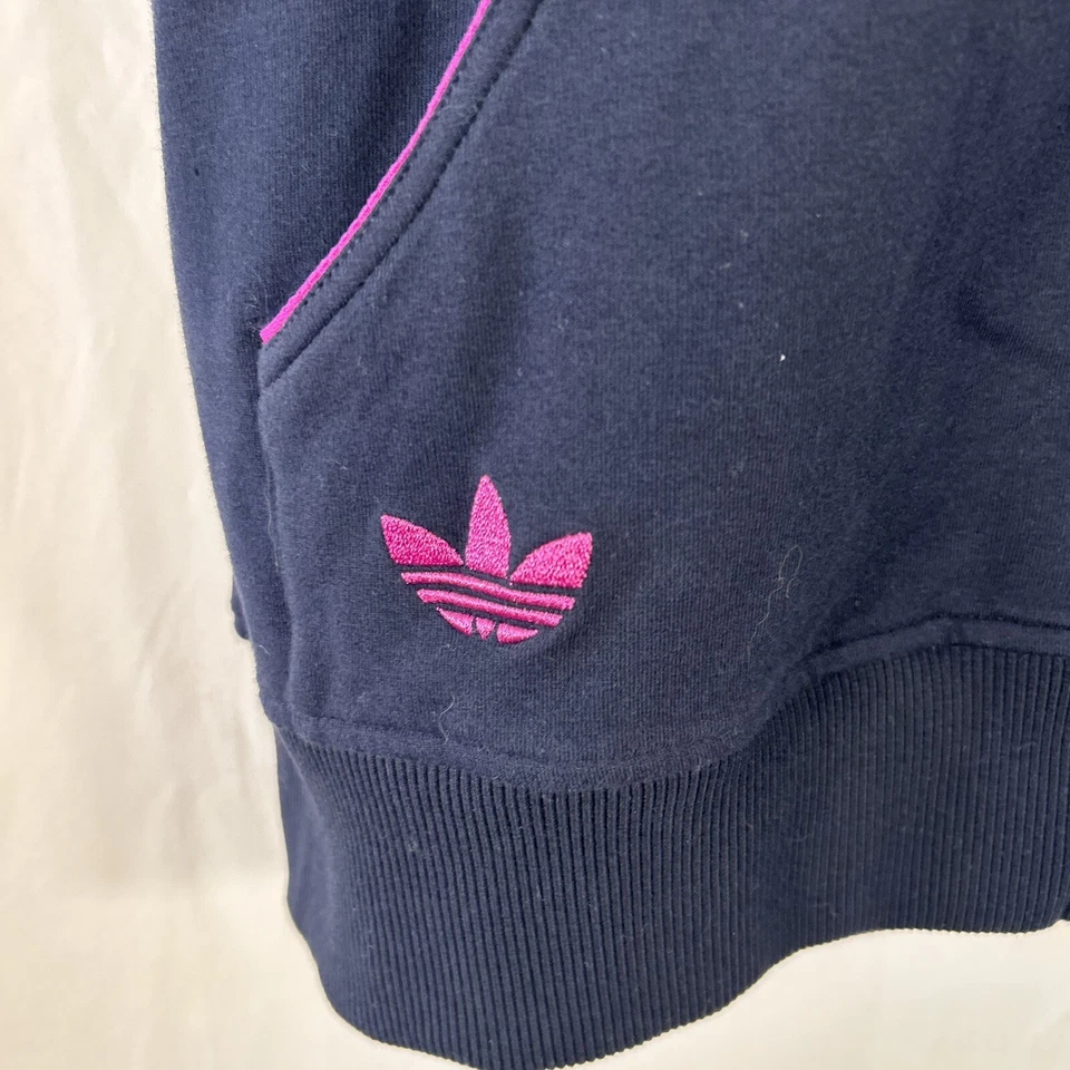 Новый Adidas толстовка с капюшоном платье девочек 22 темно-синий полный молнии короткий рукав шнурок - Изображение 4 из 4