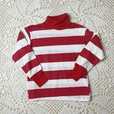 Vintage 1970s Mary Dobbs Boys 5 Years Red White Wide Striped Turtleneck Shirt