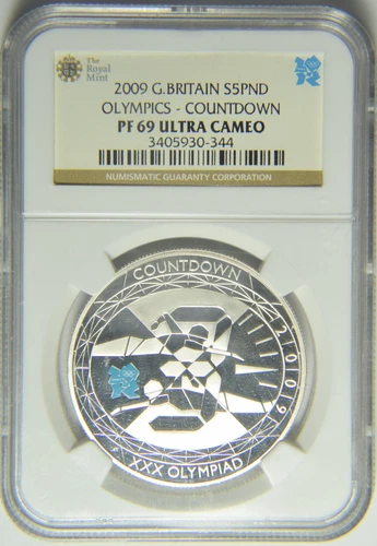 2009 Great Britain 5 Pound Olympic Countdown NGC PF-69 Ultra Cameo #30-344