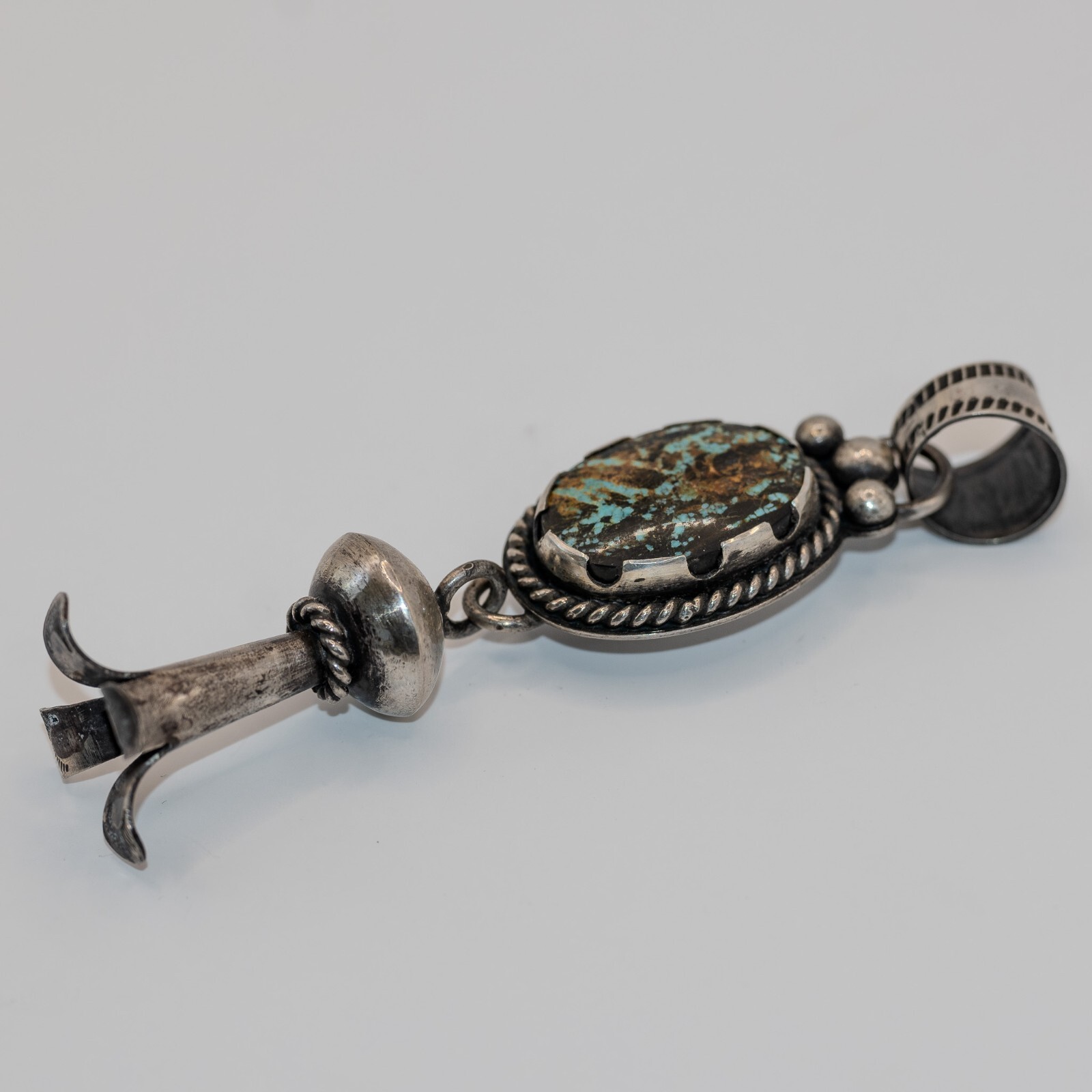 Large Blackjack Turquoise Silver Squash Blossom P… - image 14