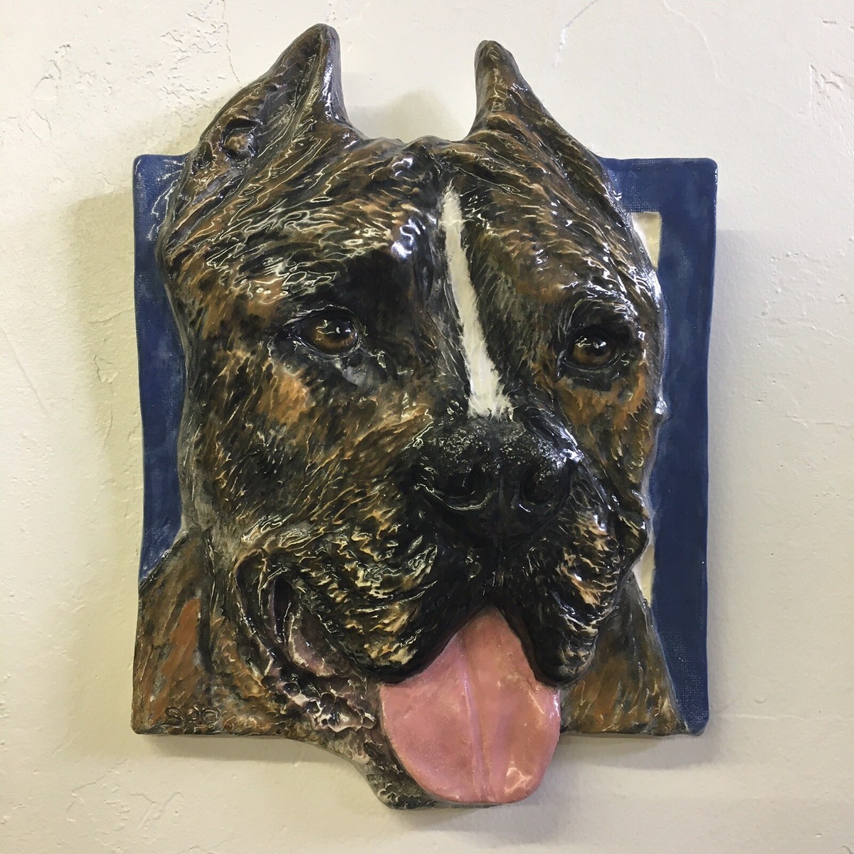 American Staffordshire Terrier Pit Bull Dog Ceramic Portrait 3D Tile In  Stock