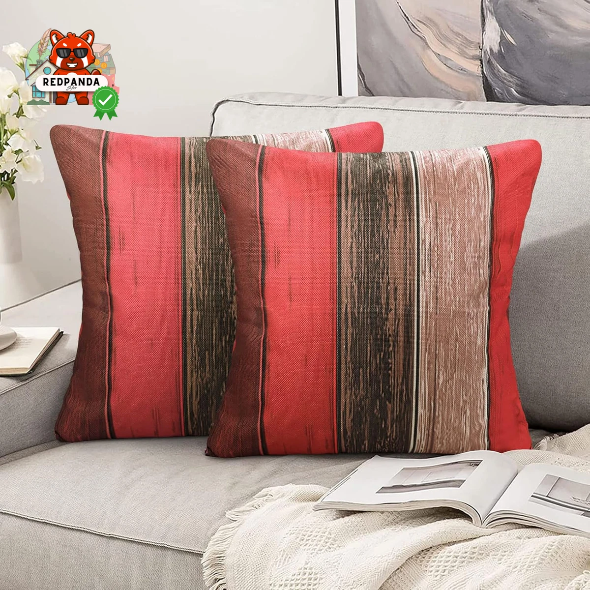 Federa Per Cuscino In Cotone Con Motivo Floreale, 40x40 Cm, Set Da 2 Pezzi, Rosso, Per Divano E Camera Da Letto, Senza Imbottitura - 2