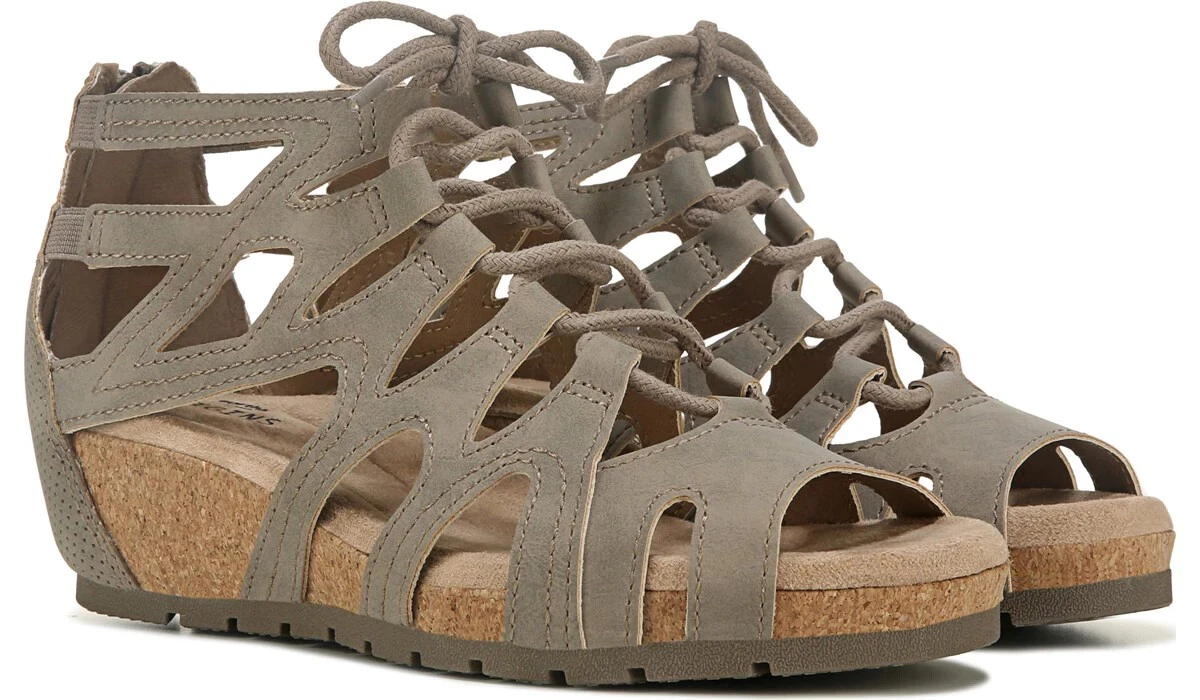 Earth Spirit Women's Taupe Kendra Wedge Sandals Back Zip New with Tags