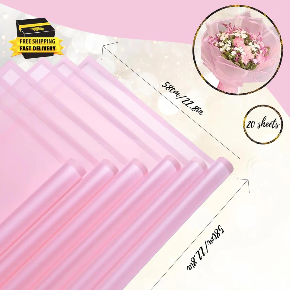 20 Sheets Pink Flower Wrapping Paper, Florist Bouquet DIY Craft Fresh Flower Wra - Image 2 of 4