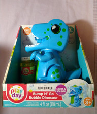 Play Day-Bump-N-Go Bubble Blowing Dino w/Lights,Sounds 4oz Solution Fast Ship