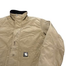 Men  s Carhartt Jacket Coat J174 DKH Light Brown Work Wear S Small FLAW 