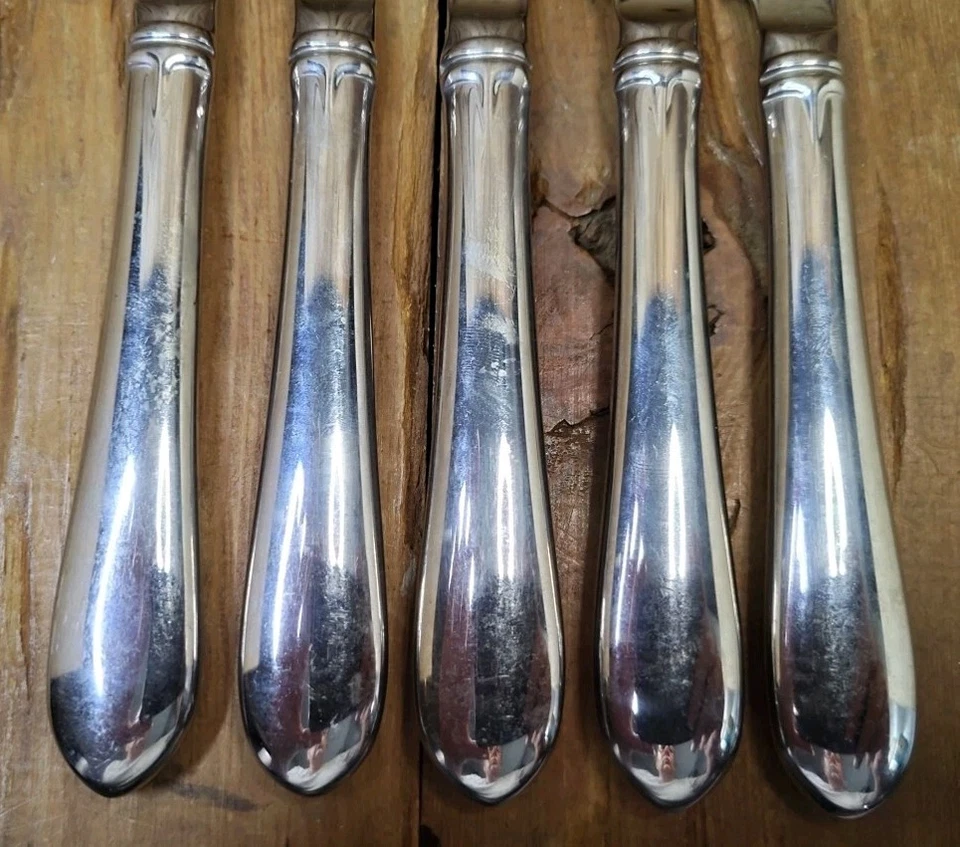 Gorham Meredith Glossy Stainless Serated Steak Knives 9.5" Lot of 5 Solid Handle - Imagem 2 de 4