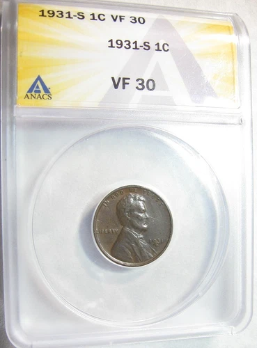 1931 S  LINCOLN WHEAT CENT - ANACS VF 30 - Key Date
